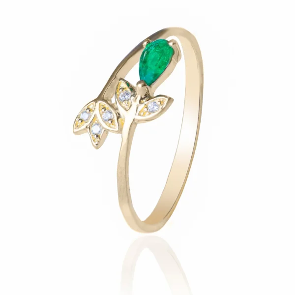 Anillo Hojas Esmeralda Circón